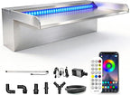LONGRUN with lid Stainless Steel Waterfall Spillway,APP Control Multi-Color LED Light Outdoor Pool Fountain,Water Spillway Koi Pond Waterfalls Fountains Kit for Garden Patio Swimming Pool-11.8"