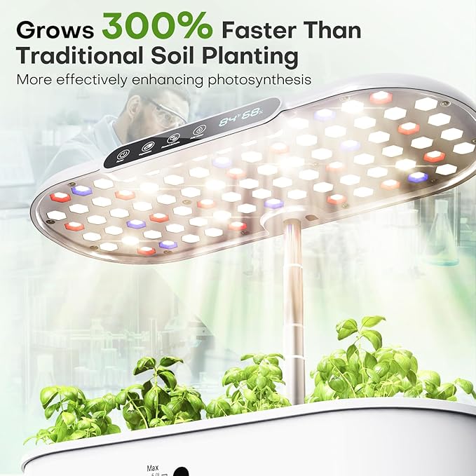 Ahopegarden Hydroponics Growing System with 12 Pods, Indoor Garden Kit with LED Grow Light & LCD Temp Humidity Display, Smart Quiet Pump Planter for Herbs, Lettuce, Vegetables, Kitchen Garden Use