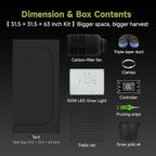 3x3 ft Grow Tent Complete Kit, All-in-One Fan with Activated Carbon Filter, 150W Full Spectrum LED Grow Light, 32"x32"x63" High-Reflective 1680D Diamond Mylar Tent and Smart Controller-1