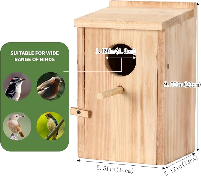 2 Pack Bird Houses for Outside, Wooden Birdhouse Kit with Front Clean-Out Door, Solid Wood Outdoor Nesting Box for Backyard Birdwatching