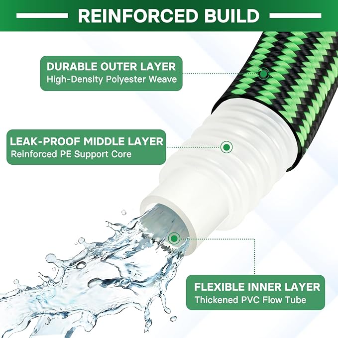 Garden Hose 75 ft Flexible Non-Expandable Water Hose Kink-Free Ultra Lightweight Leak-Proof Durable Portable Wear-Resistant Hoses Pipe with 3/4" Brass Fittings for Outdoor Yard Lawn Car Wash