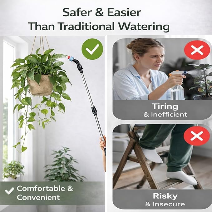 Electric Plant Watering Device for Indoor Plants, High Reach Watering Wand for Hanging Plants, Automatic Watering Tool from Bucket, Precise Flow No Spill, Portable Indoor Watering System