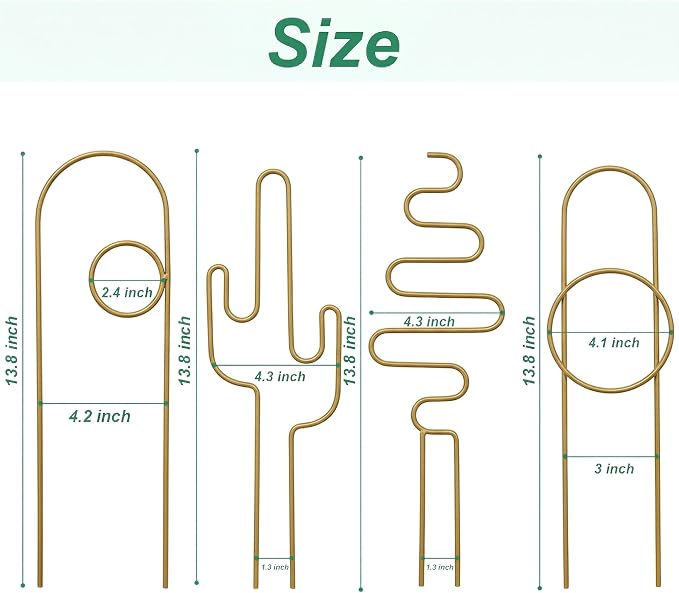 Small Plant Trellis for Climbing Plants Indoor - 13.8 Inch Trellis Indoor with Different Patterns for Vine Ivy Flower Plant Support, Metal Garden Trellis for Potted Plants, Set of 4 (Gold)