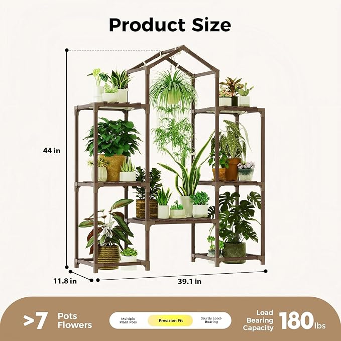 Bamworld Plant Stand Indoor with Grow Lights Wood Plant Shelf for Hanging Planter Pots Display Flower Stand for Living Room Patio Garden Decor