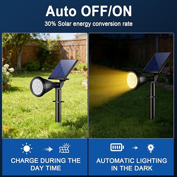 WELALO Solar Spot Lights Outdoor Waterproof IP65, 2 Pack 4 Lighting Modes Solar Powered Landscape Spotlights with Auto On/Off, Solar Garden Christmas Yard Pathway Wall Lights for Outside, Warm White