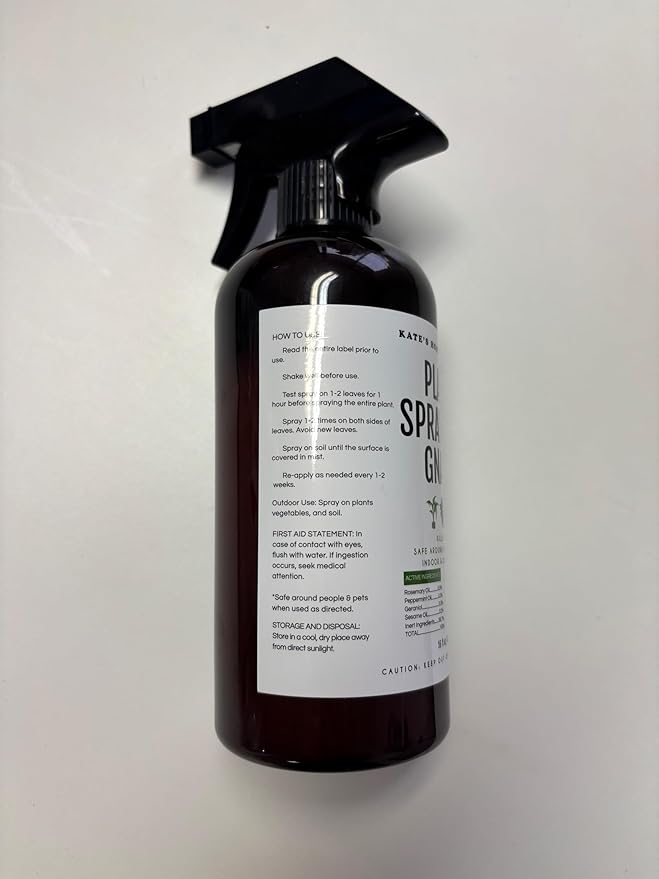 Kate's Garden Plant Spray for Insects & Getting Rid of Gnats. Fungus Gnat Killer & Bug Spray for Indoor Plants (16oz, Pet Safe, Non Toxic)