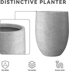 Kante 21.7" H Natural Concrete Tall Planter, Large Outdoor Indoor Decorative Pot with Drainage Hole and Rubber Plug, Modern Round Taper Style for Home and Patio