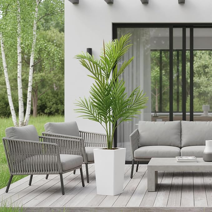 Artificial Palm Tree 4.5FT Tall, Faux Tropical Plant in White Tall Planter, Lifelike Potted Tree for Indoor Living Room, Bedroom, Home Office Decor
