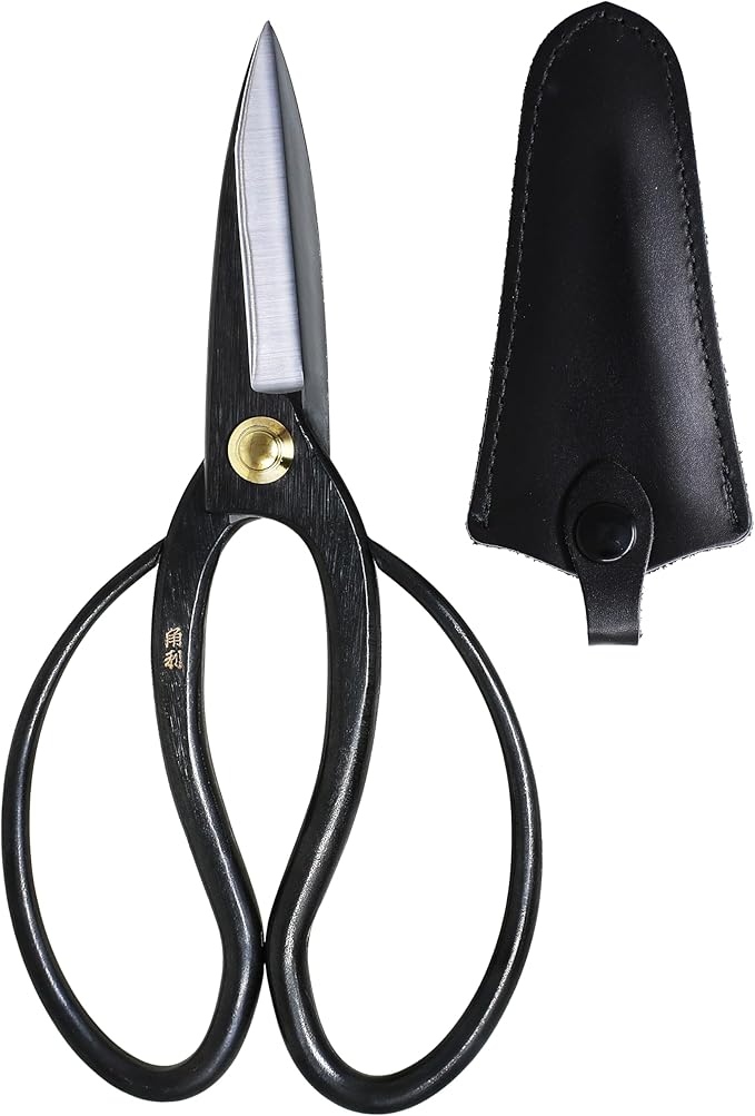 KAKURI Bonsai Scissors Long Blade Made in Japan 8", Japanese Carbon Steel Blade, Large Okubo Shears for Bonsai and Garden Use