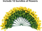 Artificial Flowers for Outdoors Fake Flowers Plants for Spring Summer Decor, 12 Bundles Silk Morning Glory with Eucalyptus Look Real UV Resistant Yellow Faux Flowers for Outside Planters Yard Patio