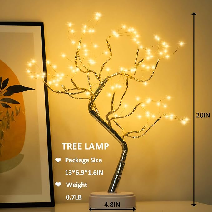 PXBNIUYA 2 Pack Room Decor, 20" 108 LED Tabletop Bonsai Tree Light, DIY Artificial Tree Lamp, Battery/USB Operated, Aesthetic Lamps for Living Bedroom Christmas Home Gifts Decor (Warm White)