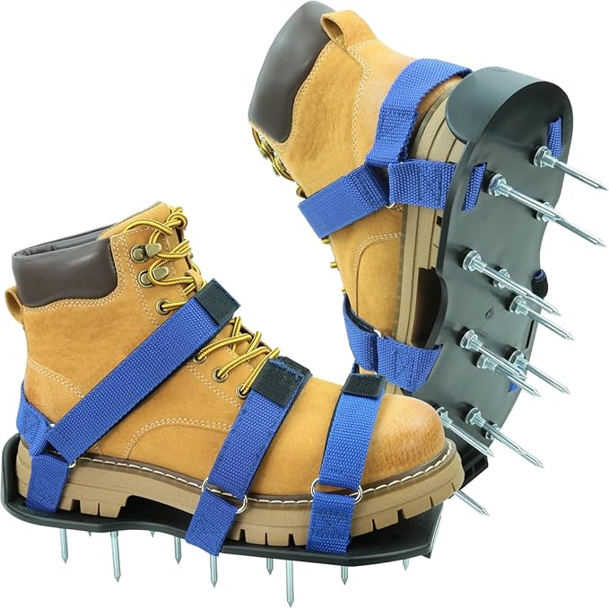 Lawn Aerator Shoes for Lawn, Soil Yard Aerator Tool with Hook & Loop Straps for Effectively Aerating, One Size Fits All Free-Installation Lawn Shoes for Yard Garden Patio Grass, Blue