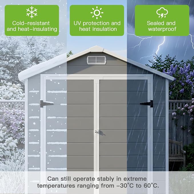 6x4 FT Outdoor Storage Shed with Floor & Window, All-Weather Resin Garden Tool Shed, Waterproof Plastic Garden Shed with Lockable Door, Vents & Roof Rainwater Drainage for Backyard, Garden, Poolside