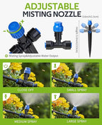 HIRALIY 59FT Greenhouse Misting Drip Irrigation Kit with Water Timer, Quick Connector Design Garden Watering System, Automatic Irrigation System with Tubing, Nozzles for Hanging Plants, Raised Bed