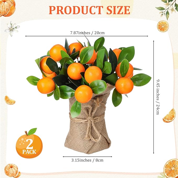 Suncalla 2 Pack Artificial Orange Potted Plants 9.45 Inches Fake Orange Tree Simulation Realistic Fruit Plant with Pot Faux Tree Indoor Decoration for Home Office Living Room Table Desk
