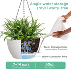 UOUZ 13 Inch 2 Pack Large Self Watering Hanging Planters for Indoor Outdoor Plants, Hanging Plant Pots with Removable 50 Oz Reservoir, Plastic Hanging Basket for Window Porch Garden, White