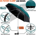 2 PACK Beach Umbrella with Clamp, 360 ° Adjustable Umbrellas for Chair, UPF50+ Umbrella for Beach Chair, Patio Chair, Wheelchair, Camping Chair, Golf Carts (Chair Not Included)