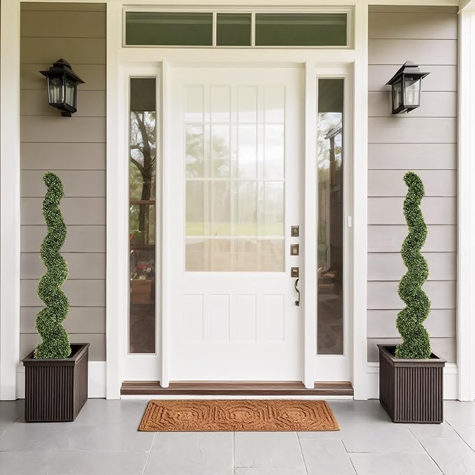 THE BLOOM TIMES 5ft Spiral Topiary Trees Artificial Outdoor Set of 2, Faux Boxwood Plants Outside - All-Year Green Fake Twisted Tree for Garden Front Porch Planter Decor 5 Foot