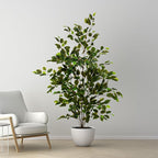 Bailikang Artificial Ficus Tree Indoor 4ft, Large Potted Faux Tree with Realistic Silk Leaves & Trunk for Home Office, Living Room Corner Decor