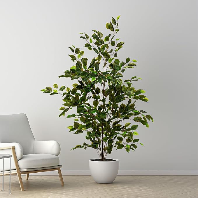 Bailikang Artificial Ficus Tree Indoor 4ft, Large Potted Faux Tree with Realistic Silk Leaves & Trunk for Home Office, Living Room Corner Decor