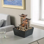 GOSSI Indoor 3-Tier Tabletop Water Fountain with Soothing Sound, Simulation Stone Pillar Design, Natural River Rocks, Reflective Lighting for Meditation and Relaxation