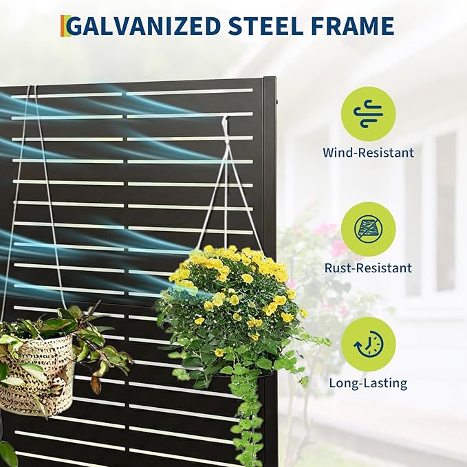 Metal Raised Garden Bed with Trellis & Privacy Screen, 70.1"x45"x15" Galvanized Metal Planter Box with Drainage Holes for Patio Balcony Outdoor Climbing Plants Flowers Vegetable, Black