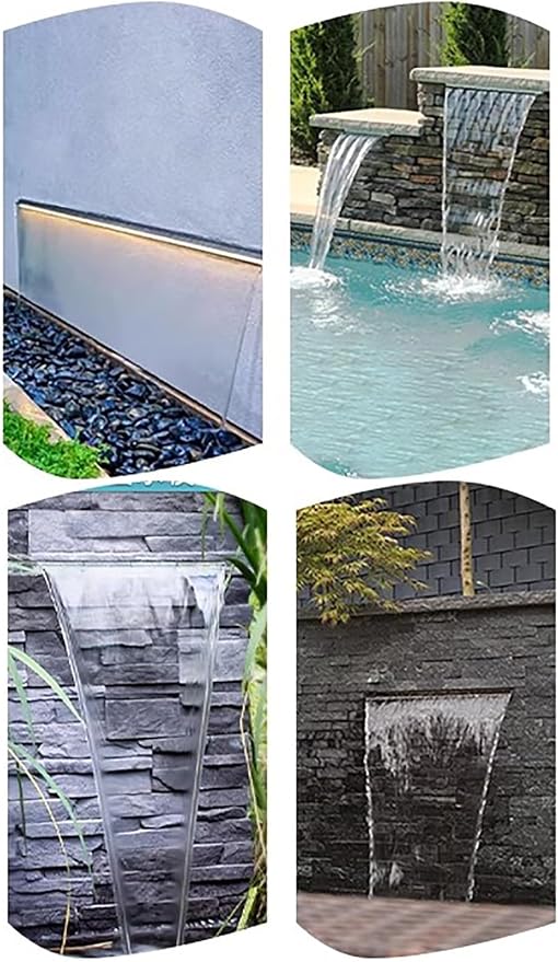 ARTSZY 304 Stainless Steel Fountain Spillway Kit with Long Hose, Black/Silver Spillway for Outdoor Waterfall, Household/Commercial Pond Waterfall for Backyard/Parks(Silver,66″/168cm)