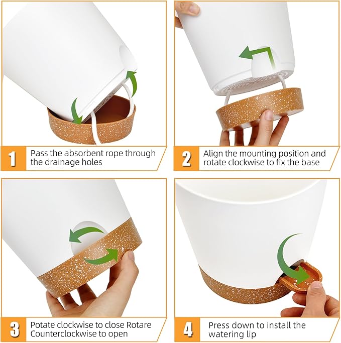 Vanslogreen Planters for Indoor Plants 7/6.5/6/5.5/5 Inch, Self Watering Planters with Drainage Holes and Saucers 5 Pack Plastic Pots for Plants, Succulents, Herbs, Cactus, Flower Pots, White