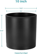 FaithLand 10-Inch Modern Cylinder Planter, Thick-Walled Plastic Plant Pot with Drainage Holes and Detachable Saucer, Matte Black, Ideal for Indoor & Outdoor Plants Flowers