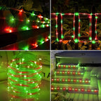 Solar Rope Lights, 2 Packs Total 66ft 200LED Solar String Lights, 8 Modes Waterproof Solar Powered Outdoor Light, Flexible Clear Tube Light for Garden Yard Patio Deck Porch Tree Xmas Decor -Red &Green