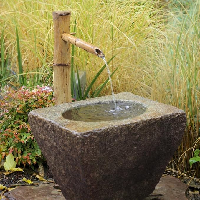 36” Traditional Bamboo Fountain with Pump – Outdoor Japanese Garden Water Feature for Ponds, Buried Basins & Disappearing Fountains | Natural Bamboo Landscaping Accent for Zen Gardens & Patios