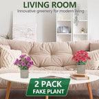 2 Pack Small Fake Plants Potted Artificial Plants Artificial Flowers Potted Faux Flower Daisy with Eucalyptus Leaves for Home Decor Office Room Farmhouse Indoor Table Bathroom Decor（Purple&magenta）
