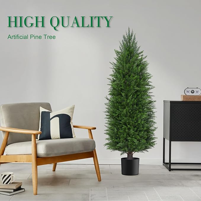 AOKIIE 3FT Artificial Topiary Cedar Plants Outdoor, Faux Pine Trees UV Resistant and Potted, 36 Inch Tall Fake Shrubs Evergreen for Front Porch Decor Set of 2
