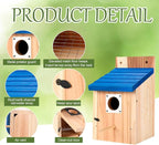 4-Pack Blue Wooden Bird Houses for Outdoors with Predator Guard, Bluebird Houses for Outside – Ideal for Bluebirds & Other Backyard Birds, Blue