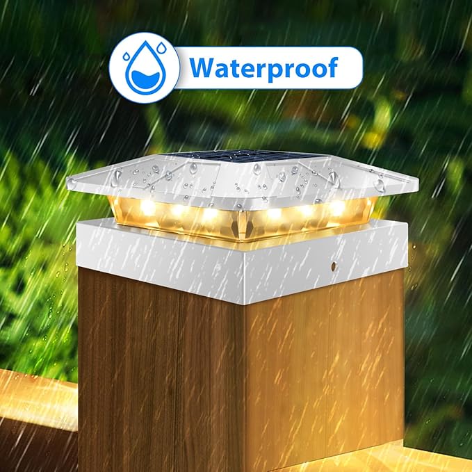 Peasur 4x4 Solar Post Cap Lights Outdoor with 3 Modes, 16 Packs White Fence Light Solar Powered Waterproof, Wood/Vinyl Deck Post Lights for Yard Garden Patio Porch Outside