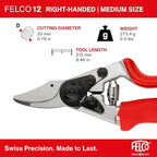 Felco F-12 Pruning Shears – 7.9" Garden Clippers with Anvil & Bypass Blades | Hand Pruners for Gardening | Garden Tool Cutter with Forged Aluminum Handle, Alloy Steel Blade, Medium Hand Fit