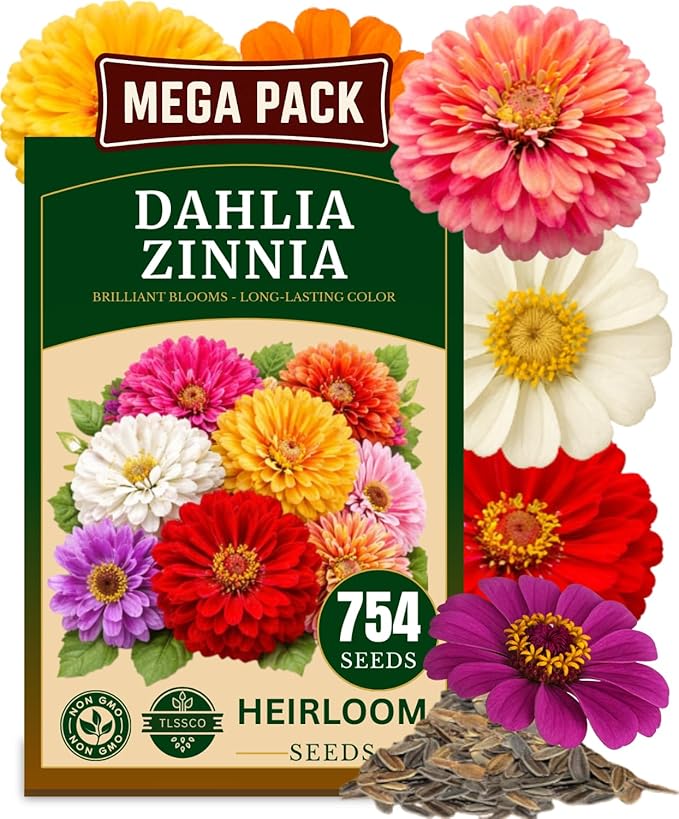754+ Zinnia Dahlia Seeds, Pack for 2026 USA Premium Non-GMO Flower Seeds, Vibrant Zinnia Elegans for Pollinator Gardens, Borders & Containers, Easy-to-Grow Outdoor Blooms