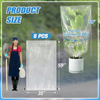 ANPHSIN 6 Pcs Winter Plant Film Cover with Drawstring - 35" x 59" Plastic Plant Cover Freeze Protection Transparent Waterproof Plant Shelter Bag for Outdoors Garden Plants Shrubs Sapling Crops