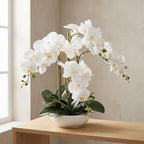 Larksilk 20" White Phalaenopsis Orchid Flowers in 8" Round White Pot | Realistic Faux Orchid | Elegant Indoor Decor for Home & Office