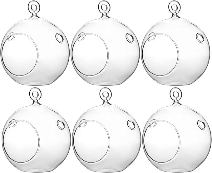 WGV Hanging Terrarium Globe, Width 4", Height 4.75", DIY Air Succulent Planter, Clear Glass Vase Orb with Flat Bottom, Candle Holder for Windowsill Outdoor Garden Decor, 6 Pieces Bulk