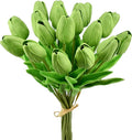 Mandy's Green Artificial Tulips Flowers Centerpiece, 13.5" Lifelike PU Fake Floral Stems 20pcs for Kitchen Island & Dining Table, Spring Decor for Easter