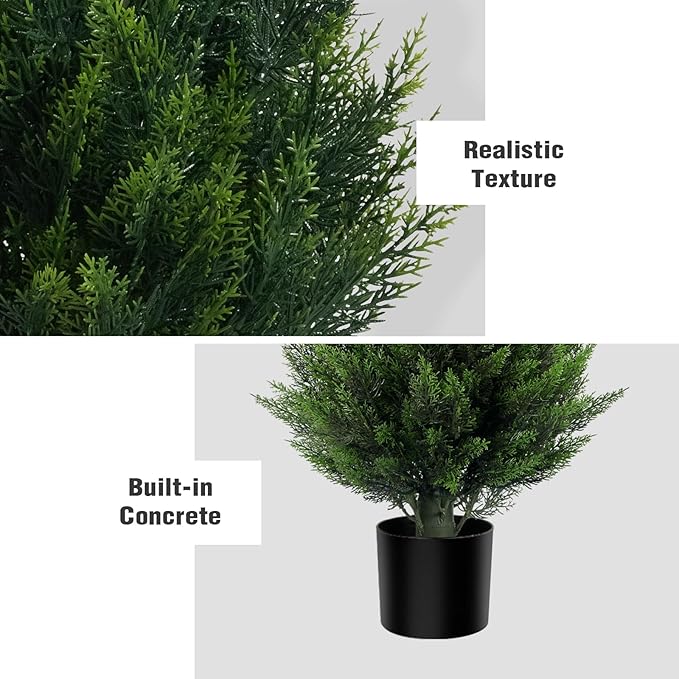 Artificial Topiary Cedar Trees 5FT Tall 2 Set, Outdoor Indoor Faux Pine Shrubs Plants, Realistic Fake Plants Front Porch Decor, Artificial Bushes Cypress for Home Front Door Offices