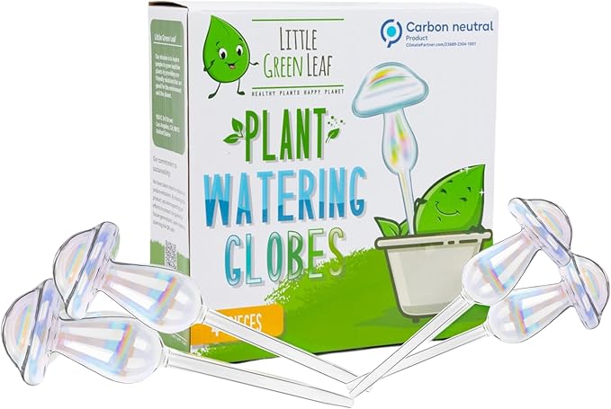 Little Green Leaf Automatic Plant Watering Globes Self Watering Planter Inserts (Set of 4) | Hands Free Clear Mushroom Glass Bulbs | Planter Spikes to Support Indoor & Outdoor Plant Health (180ml)