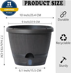SUN-E 10 Inch Self Watering Planter Pots 3Pack-Dark Brown Realistic Wood Grain with Water Level Indicator, Drainage Holes&Saucer Whiskey Barrel Planters Plastic Flower Pots,Plants & Decor Not Included
