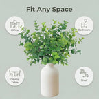 12" Artificial Sage Eucalyptus Stems Potted Plant - Realistic Small Fake Desk Plants for Office Home Decor, Faux Plants in Frosted Ceramic Vase for Indoor Spaces, Table Decor（7 pcs）