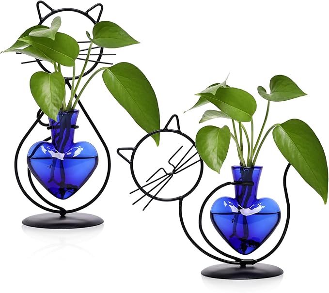 Plant Terrarium Plants Propagation Station Cat Lover Gifts for Women Home Office Decor Cat Desk Accessories