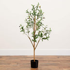 Nearly Natural Olive Tree Artificial Indoor 4FT Tall Silk Faux Olive Tree for Home and Office Decor, Fake Potted Olive Tree with Natural Wood Trunk, Realistic Olive Tree Branches and Lifelike Fruits
