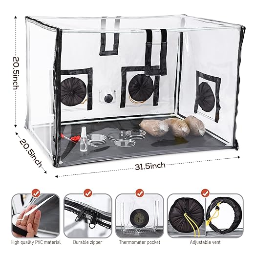 Large Still Air Box Mushroom Mycology Fume Hood Propagation StationsGrow Kit Mushroom Grow Bags Your Monotub Kit Mushroom Planting BagTent for Spores Horticulture Supplies （31.5 * 20.5 * 20.5inch）