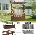 VINGLI 45 in Raised Garden Bed with Trellis & Hanging Roof, Wooden Elevated Planter Box with Drainage Holes for Outdoor Climbing Plants Vegetables Flowers, Patio Yard Balcony (Carbonized Wood, Medium)