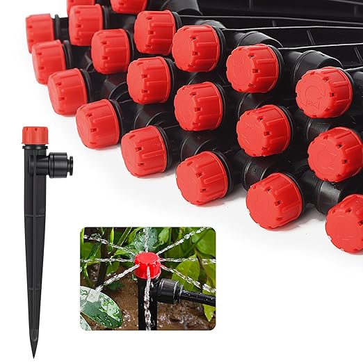 60 Pcs Quick-Connect Drip Irrigation Emitters for 1/4 inch Irrigation Tubing 360 Degree Adjustable Water Flow Drip Irrigation Heads Irrigation Drippers for Potted Plants Flower Raised Bed Vegetable